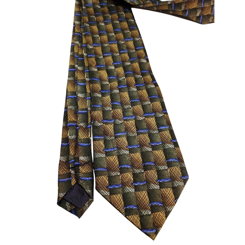 J Garcia Mens Silk Tie Birdland Collection Fourteen‎ Brown Blue Geometric 4 x 60